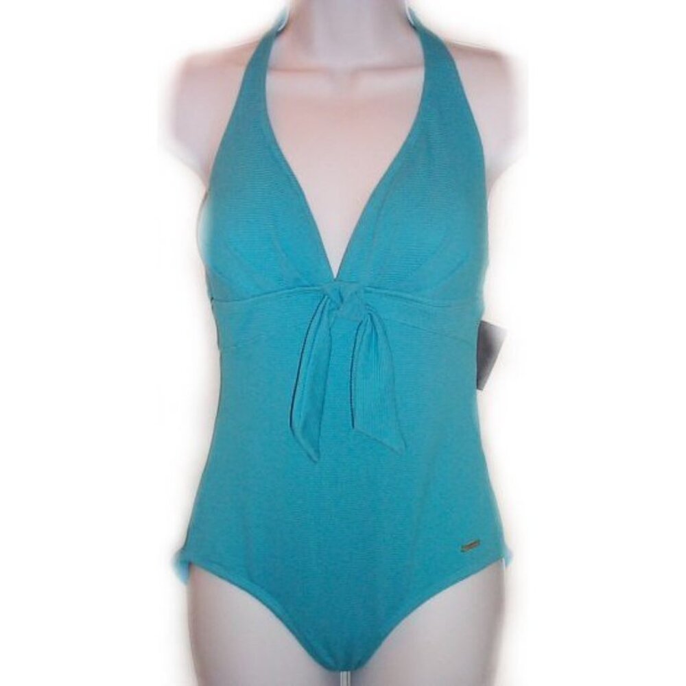 LIZ CLAIBORNE Turquoise Pique One Piece Swimsuit - Sz 12 - NEW